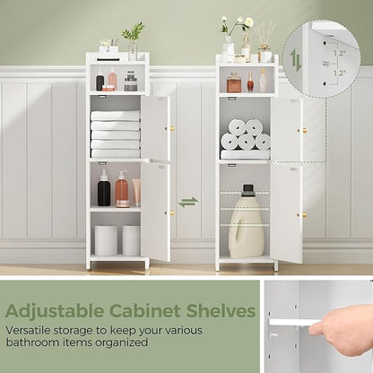 BEWISHOME Small Bathroom Cabinet, Bathroom Storage Cabinet with Adjustable Shelves & 2 Doors, Narrow Toilet Paper Cabinets, 7.9" D x 9.8" W x 31.5" H, for Small Spaces, White YYG13W