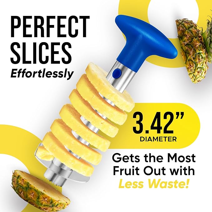 Zulay Kitchen Pineapple Corer and Slicer Tool – Stainless Steel Pineapple Cutter with Eye Remover Tool – Ergonomic Handle & Easy Core Remover – Reinforced Heavy-Duty Blade – Royal Blue