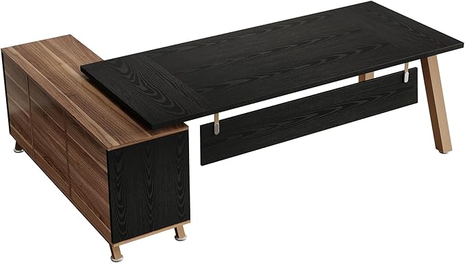 Tribesigns 78.7" L-Shaped Executive Desk, Modern Office Desk with File Drawers & Storage Shelves, Large Computer Desk with 55-Inch Cabinet, Business Workstation for Home Office, Black & Walnut