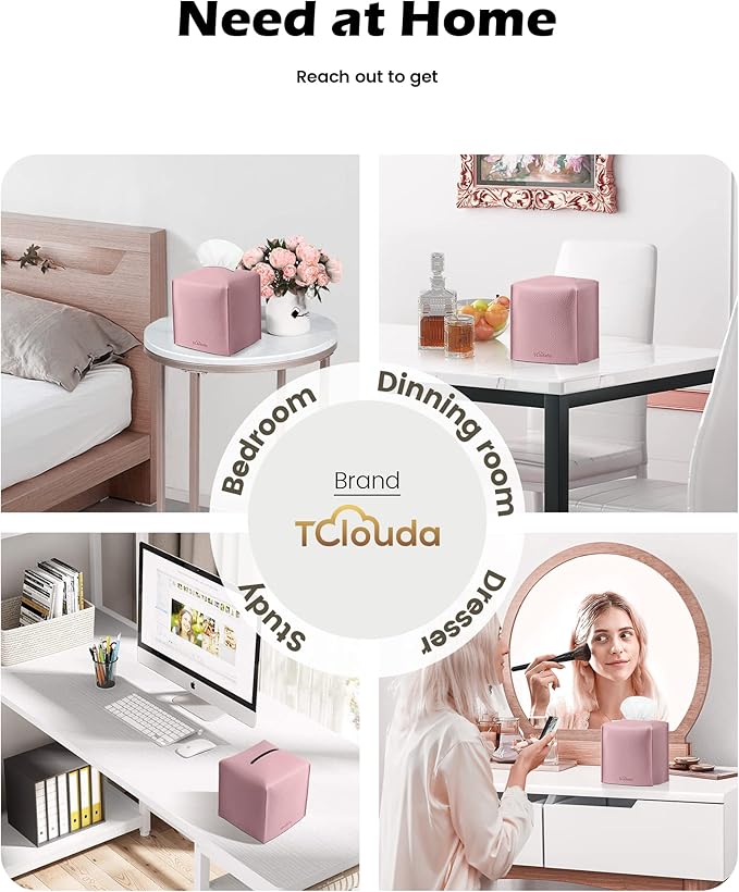 Tclouda Tissue Box Cover for PU Leather, Modern Simple Solid Color Holder Square Tissue Bag, Ideal for Bathrooms,Office,Car,Nightstand,Outdoor Tent,Dining Table,5"X5"X5", Double Pink