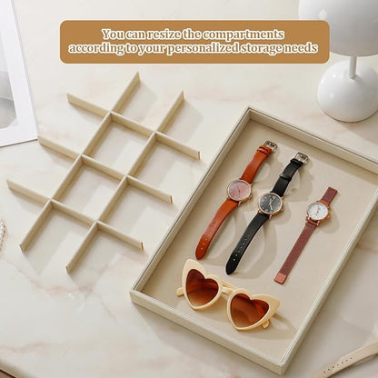 Large Velvet Jewelry Tray 2 Pack Stackable Jewelry Display Drawer Inserts Trays Organizer for Earring Bracelet Necklace Ring (Beige, 12 Grids+24 Grids)