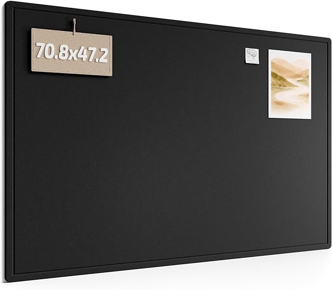 Fluxynara Large Bulletin Board, 70.8" x 47.2" Cork Board Alternative with 48 Safe Removable Adhesive Tabs, Foldable Felt Pin Board for Home Office, Classroom, Bedroom,Entryway for Walls— Black