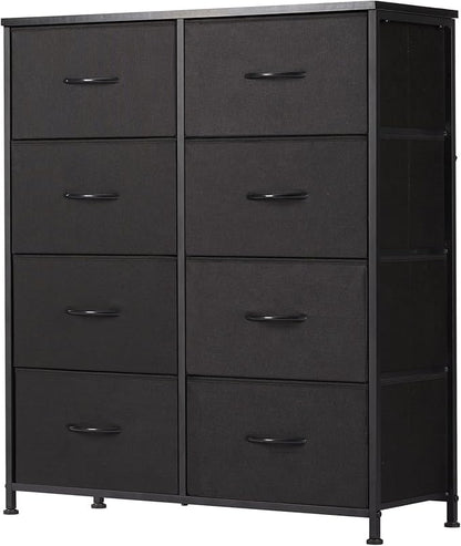 Sweetcrispy Dresser, Dresser for Bedroom Organizer Storage, Fabric Storage Tower with 8 Drawers, Chest of Drawers with Steel Frame, Wood Top for Living Room, Closet, Black