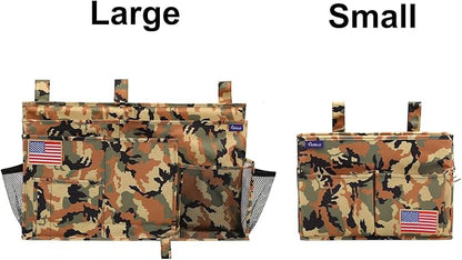 Surblue Bedside Caddy Hanging Organizer Storage Bag Pocket for Bunk, Hospital Beds, College Dorm Rooms, Baby Bed Rails, Wheelchair Side Bag, Camp Chairs, 4 Pockets and 2 Hooks (Small Desert)
