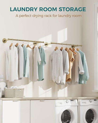 OROPY Industrial Pipe Clothing Rack Set of 2, Wall Mounted Clothes Rack, Closet Rods For Hanging Clothes, 33" Multi-purpose Hanging Rod for Laundry Room, Bedroom and Closet Storage, Gold