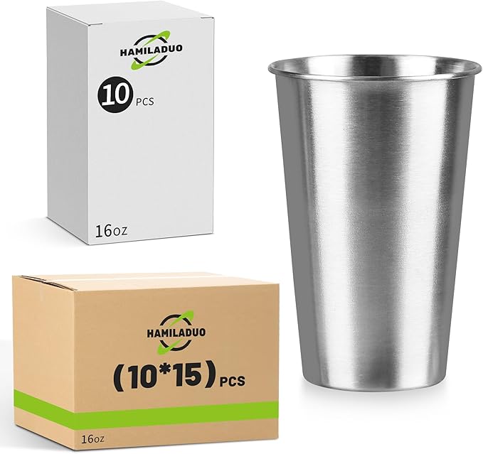 150Pack 16 oz Stainless Steel Pint Cups,Stainless Steel Cup,Pint Cup Tumbler，water Tumbler,Stackable,Reusable,BPA Free, (150)
