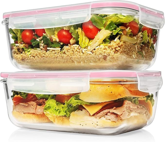 Razab 1860ml / 63 Oz (Pack of 02) Large Glass Food Storage Containers with Airtight Lids, Ideal for Baking, Storing Food, Vegetables & Fruits, BPA Free & Leakproof - Microwave, Oven Safe