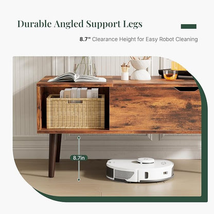 Wood Lift Top Coffee Table with Hidden Storage Compartment & Open Shelf, Multi-Functional Wooden Tabletop Dining Table for Living Room, Home Small Space