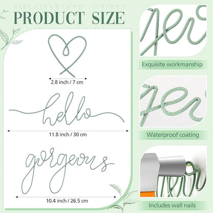 Hicarer Hello Gorgeous Metal Wall Art Decor Minimalist Decoration Metal Hello Gorgeous Decorative Sign for Living Room Office Bedroom Hotel Home Wall Decoration(Green,Classic Style)