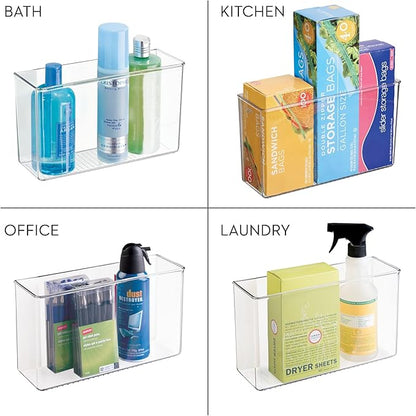 iDesign Adhesive Organizer Bin - Damage-Free Hanging for Kitchen, Bathroom, or Office - Set of 4 - Clear