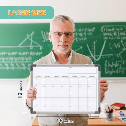 Small Monthly Calendar Dry Erase Whiteboard for Wall, 16" x 12" Magnetic Dry Erase Board, Hanging Double-Sided White Board, Portable Board for Drawing, Kitchen, Planning, Memo, Home, Office