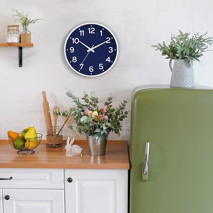 Roymnie Wall Clock 12 Inch Silent Wall Clocks Battery Operated- Modern Non Ticking Analog Clock Decorative for Living Room Bedroom Office Kitchen(Navy Blue)