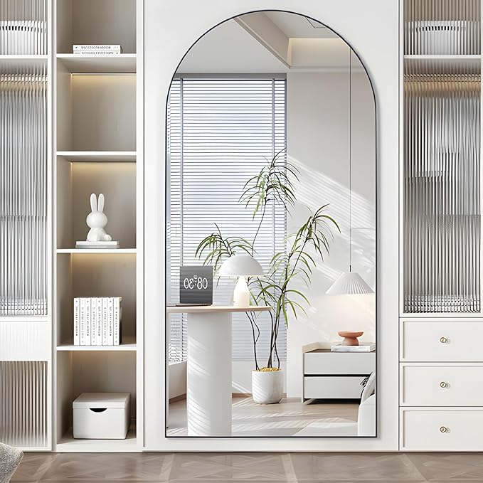 Arch Full Length Mirror Arched Floor Mirror 76"x34" with Stand Large Wall Mirrors Full Body Mirror Black Standing Hanging or Leaning Against Wall for Bedroom Entry, Bedroom, Living Room