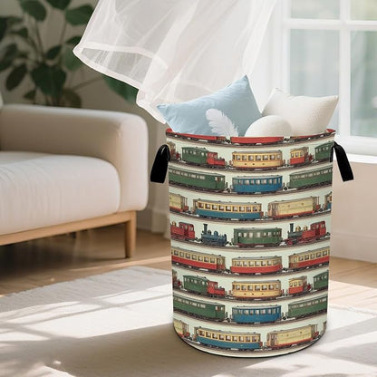 Train Laundry Basket Waterproof Laundry Hamper Foldable Laundry Bag with Handles for Bedroom, Bathroom, Office, Clothes Storage