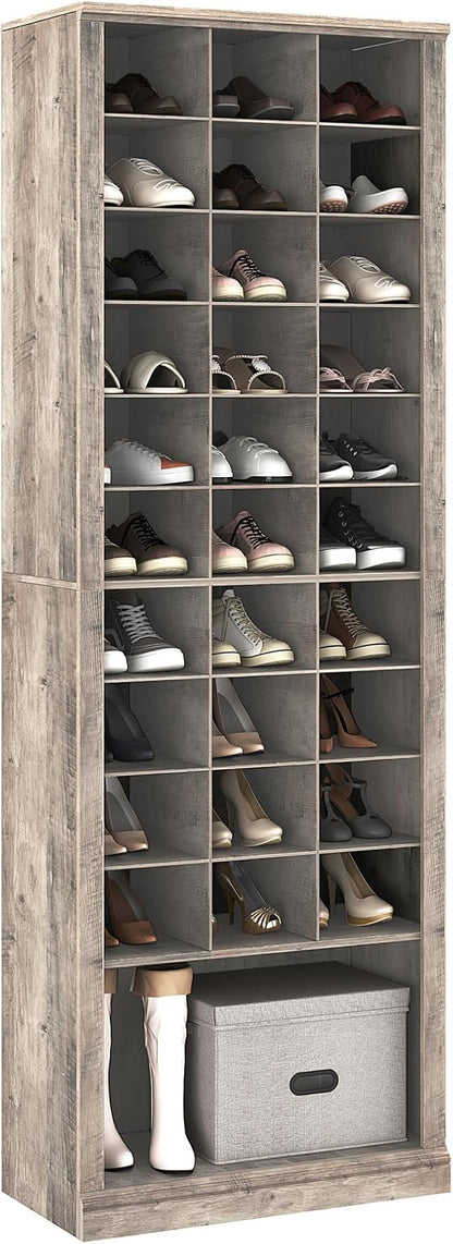 Hzuaneri 11 Tiers Shoe Storage Cabinet, Tall Shoes Cabinet with Cubby, Freestanding Wooden Shoe Organizer, 30-33 Pairs, Shoes Cubby Organizer for Entryway, Bedroom, Greige SR02005B