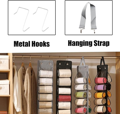 Hanging Legging Storage Organizer with 16 Pockets Gray Foldable Compartment Storage Hanger for Shirts Jeans Towels Underwear