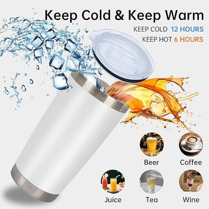 IEOVIEE 32 Pack, 20oz Stainless Steel Bulk Tumblers with Lids and Straws, Double Wall Insulated Travel Coffee Mug, Durable Powder Coated Tumbler Bulk Cup for Cold and Hot Drinks(White)