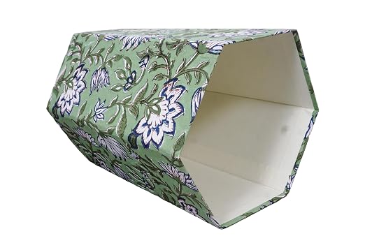 Generic 3.3 Gallon Cotton Hand Block Printed Paper Waste Basket |Small Decorative Trash Can for Housewarming Gifts in Living Room, Bedroom, Bathroom | Eco-Friendly, Plastic-Free (1, D BLUE GREEN)