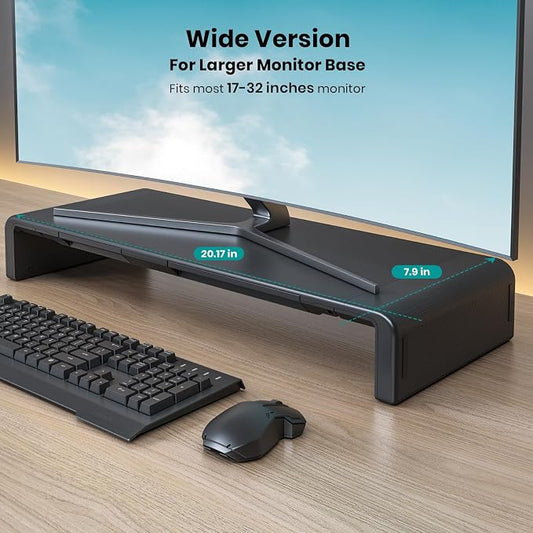 Klearlook Computer Monitor Stand for Desk, Adjustable Foldable Monitor Riser with Storage Drawer & Tablet Phone Holder for Office, Home, Laptop, Desktop (Black)