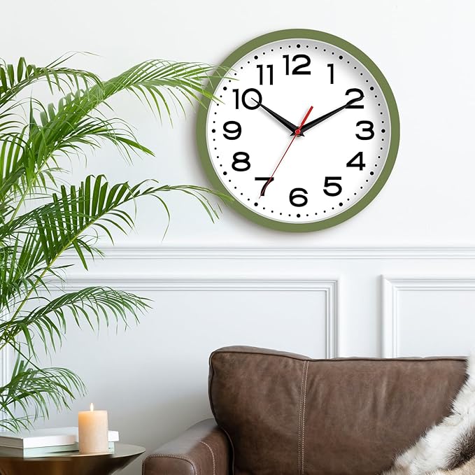 Roymnie Wall Clock Silent Non-Ticking Modern Clock Battery Operated 8 Inch Small Classic Analog Decorative for Kitchen, Bathroom, Office, Bedroom, Home(Green)