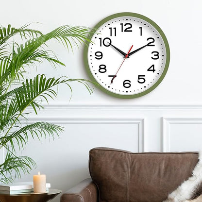 Roymnie Wall Clock Silent Non-Ticking Modern Clock Battery Operated 8 Inch Small Classic Analog Decorative for Kitchen, Bathroom, Office, Bedroom, Home(Green)