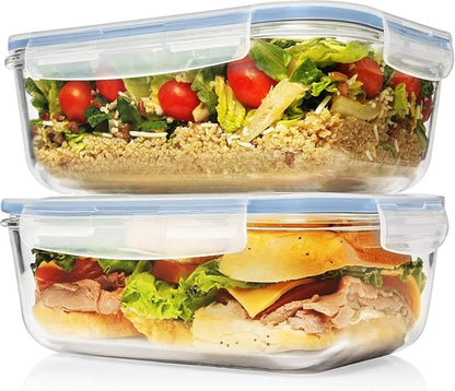 Razab 4 PC 1860ml / 63 Oz / 8 Cups Large Glass Food Storage Containers with Lids - Glass Meal Prep Containers for Roasting & Storing Leftover, Lunch Container with Lids, Microwave & Oven Safe