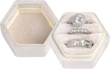 Velvet 3 Slots Jewelry Ring Box Engagement Wedding Box Keepsake Box Bridal Photo Ring Triple Slots Hexagon