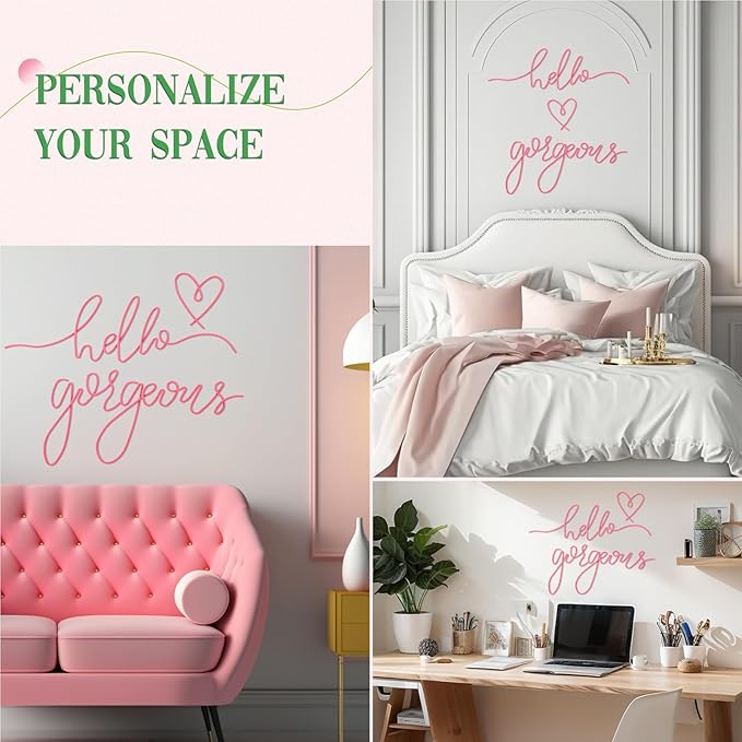 Hicarer Hello Gorgeous Metal Wall Art Decor Minimalist Decoration Metal Hello Gorgeous Decorative Sign for Living Room Office Bedroom Hotel Home Wall Decoration(Pink,Classic Style)