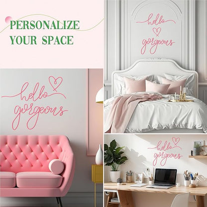 Hicarer Hello Gorgeous Metal Wall Art Decor Minimalist Decoration Metal Hello Gorgeous Decorative Sign for Living Room Office Bedroom Hotel Home Wall Decoration(Pink,Classic Style)