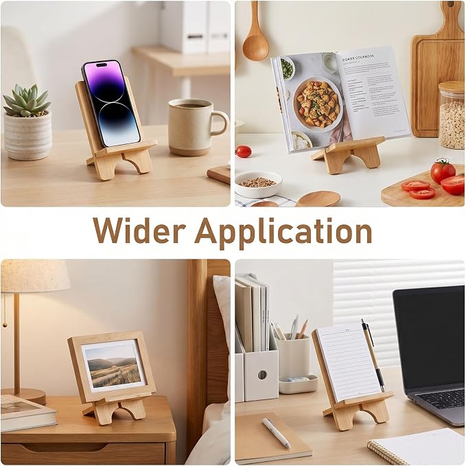 4 Pack Bamboo Book Display Stand Bamboo Book Holder for Books, Magazines, Picture Artworks, Small Easels for Display, Display Bookstand for Coffee Table, Kitchen, Office