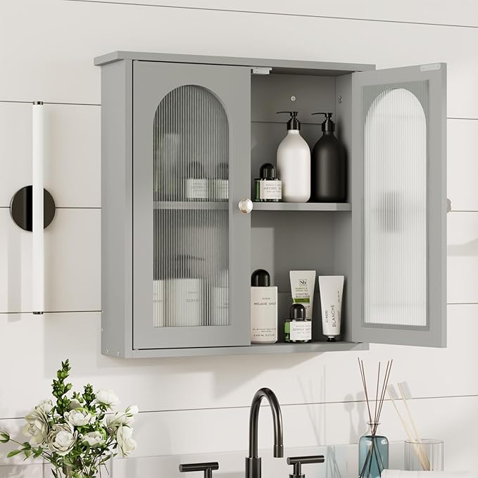 Bathroom Wall Cabinet,Medicine Cabinets Wall Mounted with Arched,Bathroom Medicine Cabinet Over Toilet,Surface Mount Medicine Cabinet for Laundry Room,Kitchen,Grey Storage Cabinet 22x23