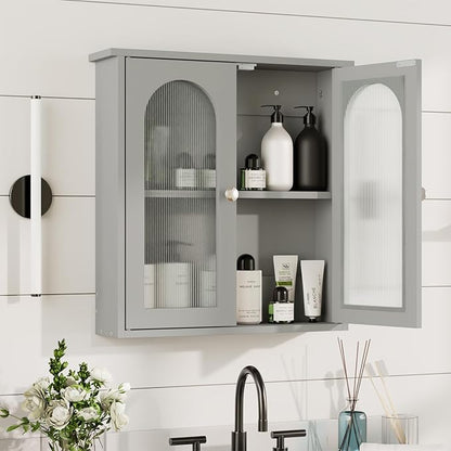 Bathroom Wall Cabinet,Medicine Cabinets Wall Mounted with Arched,Bathroom Medicine Cabinet Over Toilet,Surface Mount Medicine Cabinet for Laundry Room,Kitchen,Grey Storage Cabinet 22x23