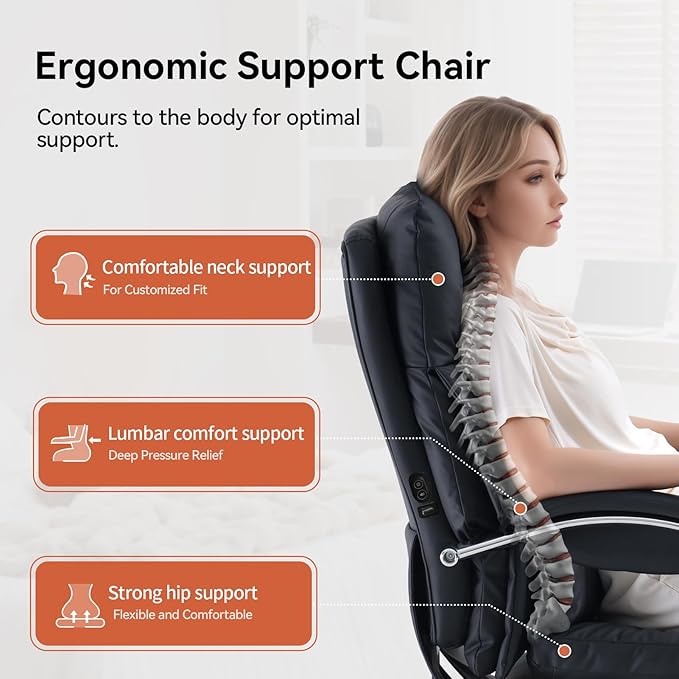 LEAGOO Heated Massage Office Chair with Foot Rest, Reclining Ergonomic Executive Office Chair with Massager for Lower Back, High Back PU Leather Comfy Heated Computer Desk Chair with Arms, Black