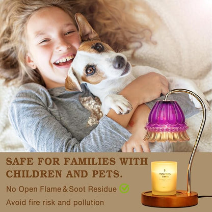 Funistree Flower Candle Warmer Lamp with Timer, Dimmable Candle Lamp Warmer, Christmas Birthday Gifts for Women Mom Her, Housewarming Home Decor, Lotus Wax Warmer for Yankee Candles - Purple Flower