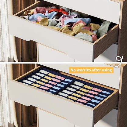 Joyoldelf Drawer Organizer - 2 Pack Underwear Holder, 24 Cells Collapsible Closet Organizer and Storage for Belts, Ties (Navy Blue)