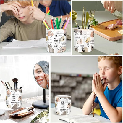 WAVEYU Cute Desk Pencils Pen Holder, Pencil Cup Holder for Desk, Ceramic Desktop Storage Pen Pencil Organizers Stationery Supplies for Office, Home, Words Pattern