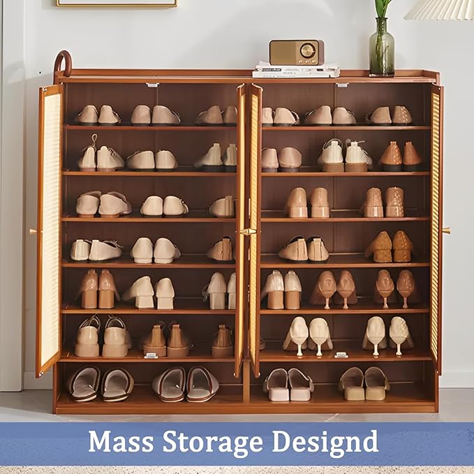 8 Tiers Shoe Cabinet with Acrylic Doors, Large Capacity Bamboo Shoe Cabinet, 40-45 Pairs Shoe Rack, Free Standing Shoe Rack,Entrance for Hallway Living Room (Brown)