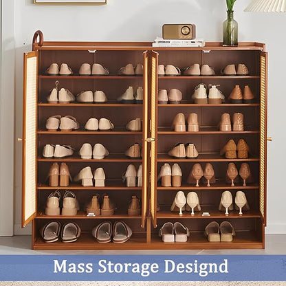 8 Tiers Shoe Cabinet with Acrylic Doors, Large Capacity Bamboo Shoe Cabinet, 40-45 Pairs Shoe Rack, Free Standing Shoe Rack,Entrance for Hallway Living Room (Brown)