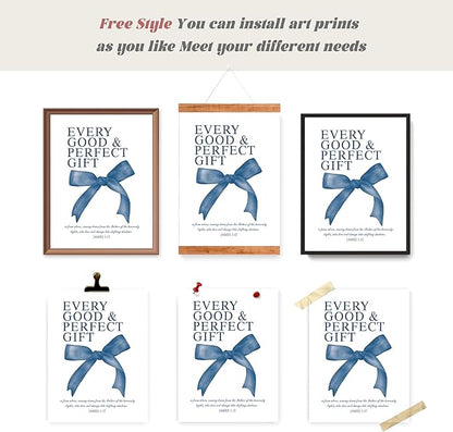 LARTSFRO Coquette Navy Blue Bow Wall Art Decor Posters, Navy Blue Bow Room Bedroom Bathroom Dorm Wall Art Decor Aesthetic for Teen Girls Gifts, Inspirational Bible Verses Bow Wall Decor, 12x16 Inch Set of 4 Pcs Bow Pictures (UNFRAMED)