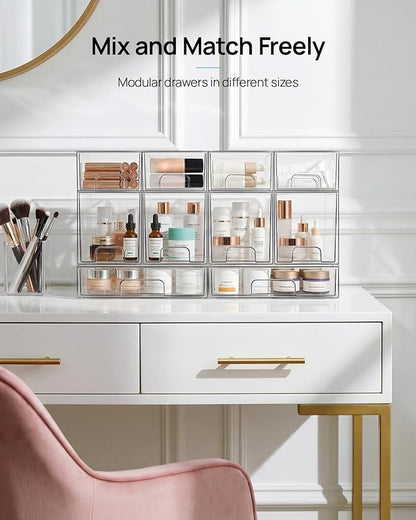Vtopmart 12 Pack Small Clear Stackable Storage Drawers, Acrylic Bathroom Makeup Organizer, Plastic Storage Bins For Vanity, Undersink, Kitchen Cabinets, Pantry, Home Organization