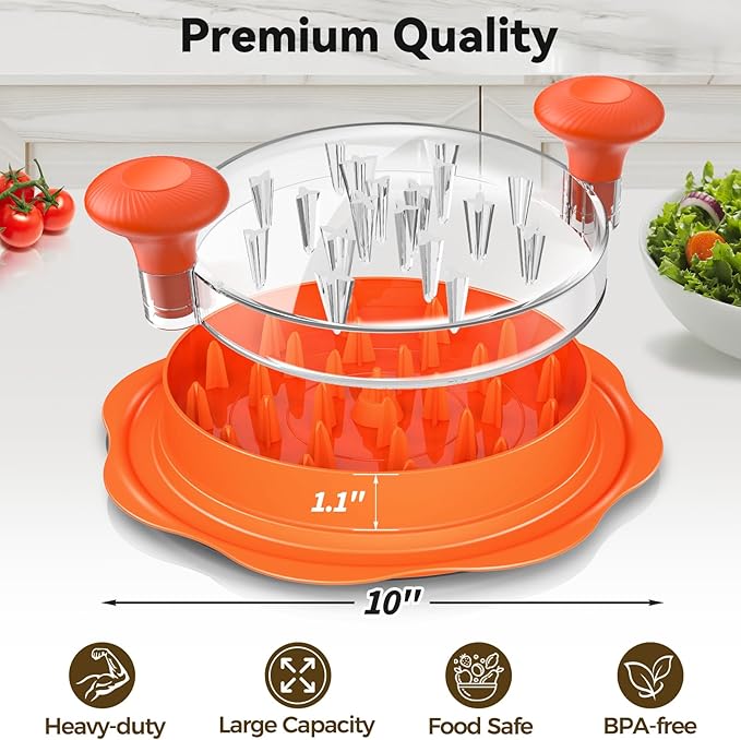 Ukeetap 10" Pro Chicken Shredder Tool Twist Large for Kitchen, BPA-Free Food-Safe Meat Grinder, Visible Chicken Breast Meat Shredder with Strong Anti-Slip Bottom & Ergonomic Handle, Orange