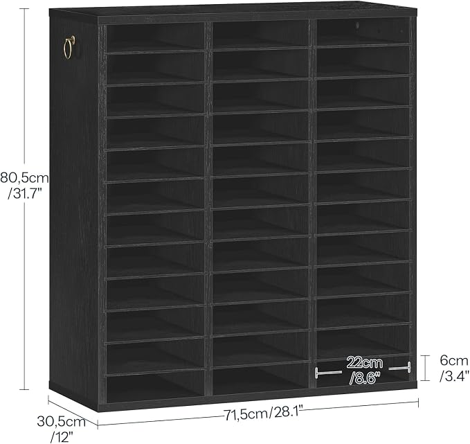 HOOBRO Literature Organizer, 36 Compartments Wooden Mail Organizer, Countertop Literature Sorter with Adjustable Shelves for Home, Office, School, Student Mailbox for Classroom, Black BK123WF01