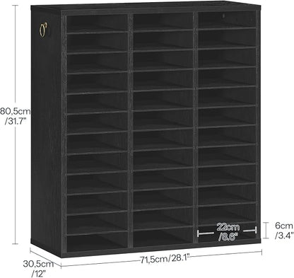 HOOBRO Literature Organizer, 36 Compartments Wooden Mail Organizer, Countertop Literature Sorter with Adjustable Shelves for Home, Office, School, Student Mailbox for Classroom, Black BK123WF01