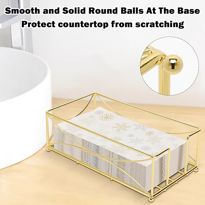 Livabber Guest Napkin Holder, Metal Bathroom Paper Hand Towel Storage Modern Napkin Tray Caddy for Countertop, Table Kitchen, Dinning Room (Gold, Metal Base)