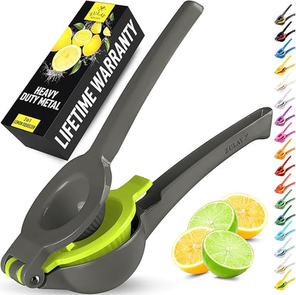 Zulay Kitchen Metal 2-in-1 Lemon Squeezer - Sturdy Max Extraction Hand Juicer Lemon Squeezer Gets Every Last Drop - Easy to Clean Manual Citrus Juicer - Easy-Use Lemon Juicer Squeezer - Gray/Lime