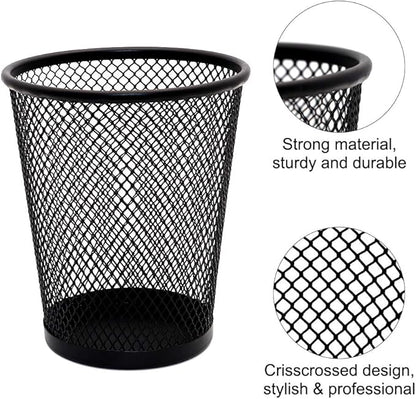 SLSON 4 Pack Pen Holder Metal Mesh Pencil Holders Round Shaped Pen Holders for Desk Office Wire Mesh Container Pen Organizer,Black