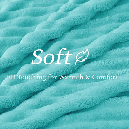 BEDELITE Twin Blanket for Couch & Bed, 300GSM Soft & Warm Fleece Blanket, Decorative and Giftable Striped Aqua Blankets for Women, Men, 60"x80"