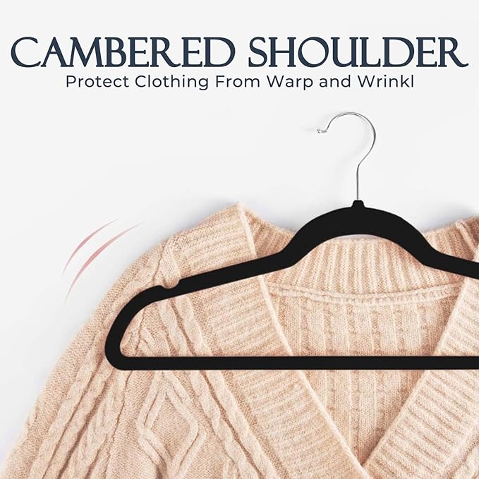 HOUSE DAY Black Velvet Hangers 40 Pack, Non Slip Clothes Felt Hanger Heavy Duty for Coat, Premium Slim Space Saving Suit Hangers for Closet Organizer, 360° Rotating Silver Hook