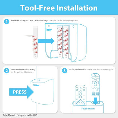 TotalMount Hole-Free Remote Holder – Eliminates Need to Drill Holes in Your Wall (for 2 or 3 Remote Controls – Black – Quantity 1)