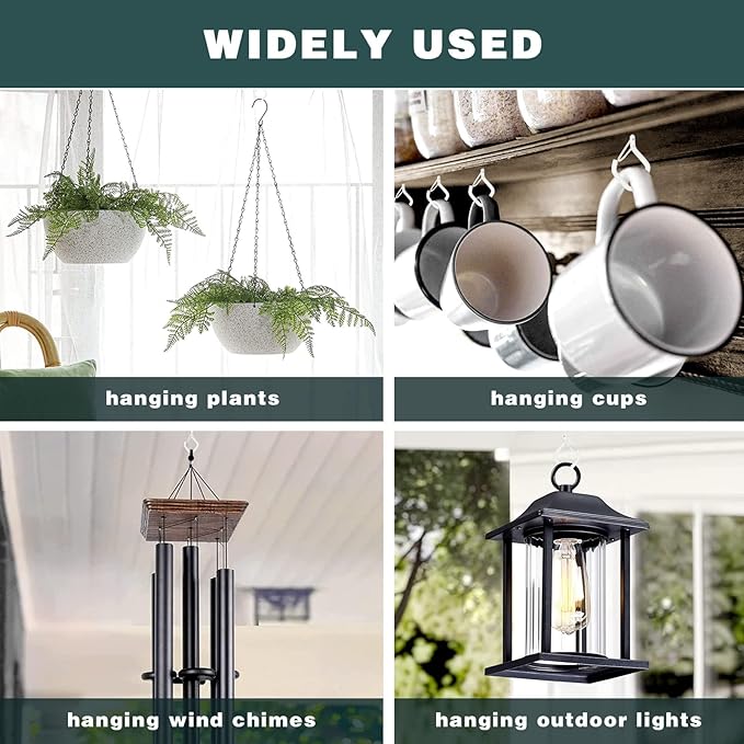 80 Pcs Outdoor Hooks for String Lights,Screw Hooks for Hanging Plants,Ceiling Hooks with Safety Buckle,Square Hanger for Wind Chimes,Bird Feeder,Lanterns,Christmas Decorations White